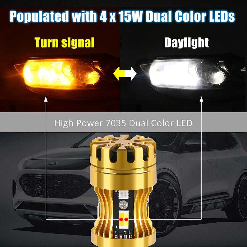 Alla Lighting 3457 4157 3157 Switchback LED Bulbs - Dual-Color Amber Yellow Turn Signal & 6000K White Parking Light - Image 2