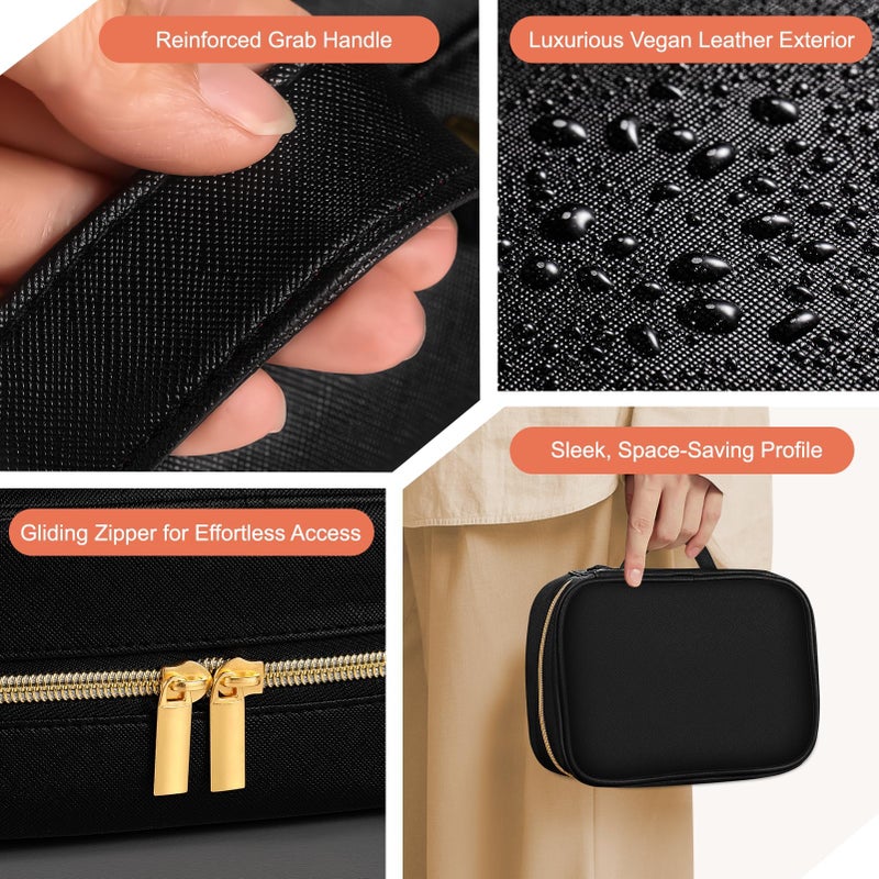 KPWEPK Travel Jewelry Organizer Case for Women, Large Jewelry Travel Case with 5 Zipper Pouches, Portable Jewelry Organizer for Necklaces Earrings Rings Bracelets, Travel Jewelry Storage Bag (Black) - Image 4