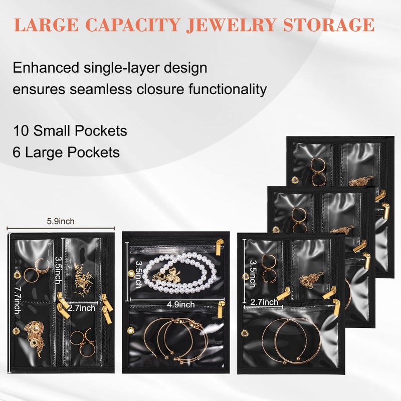 KPWEPK Travel Jewelry Organizer Case for Women, Large Jewelry Travel Case with 5 Zipper Pouches, Portable Jewelry Organizer for Necklaces Earrings Rings Bracelets, Travel Jewelry Storage Bag (Black) - Image 3