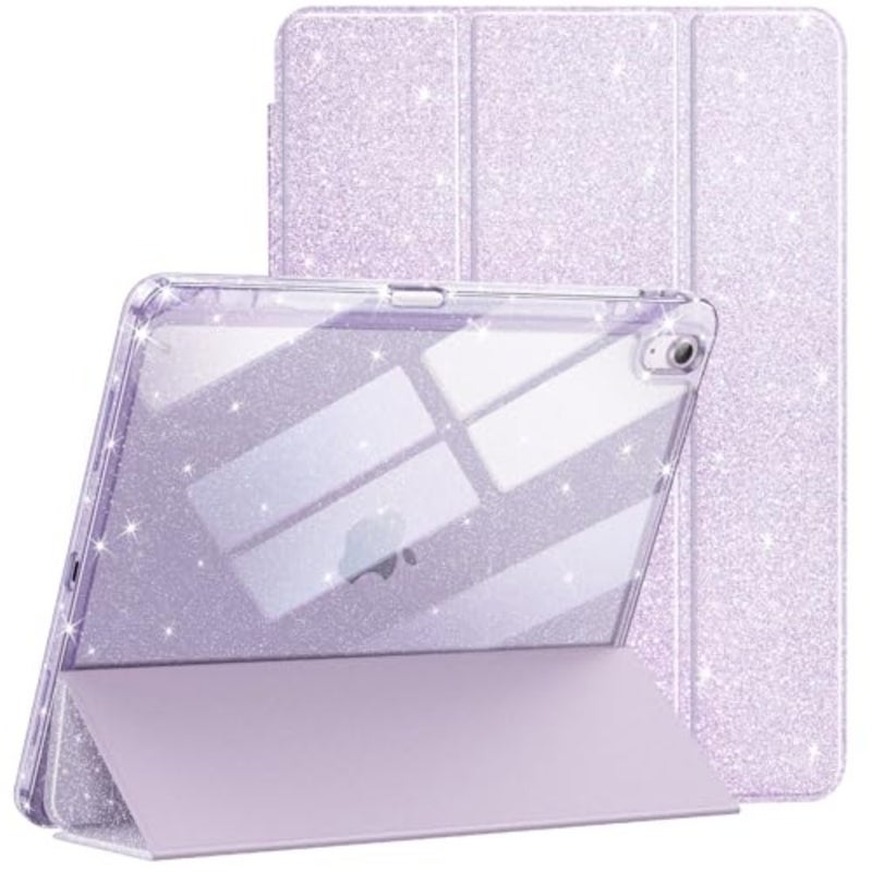 غطاء حماية لامع لجهاز iPad Air 11 M4/M3/M2 iPad Air 5/4: تصميم لامع، ظهر شفاف، حامل قلم رصاص، صديق للأطفال والفتيات، مادة TPU متينة، لون ذهبي وردي - Image 1