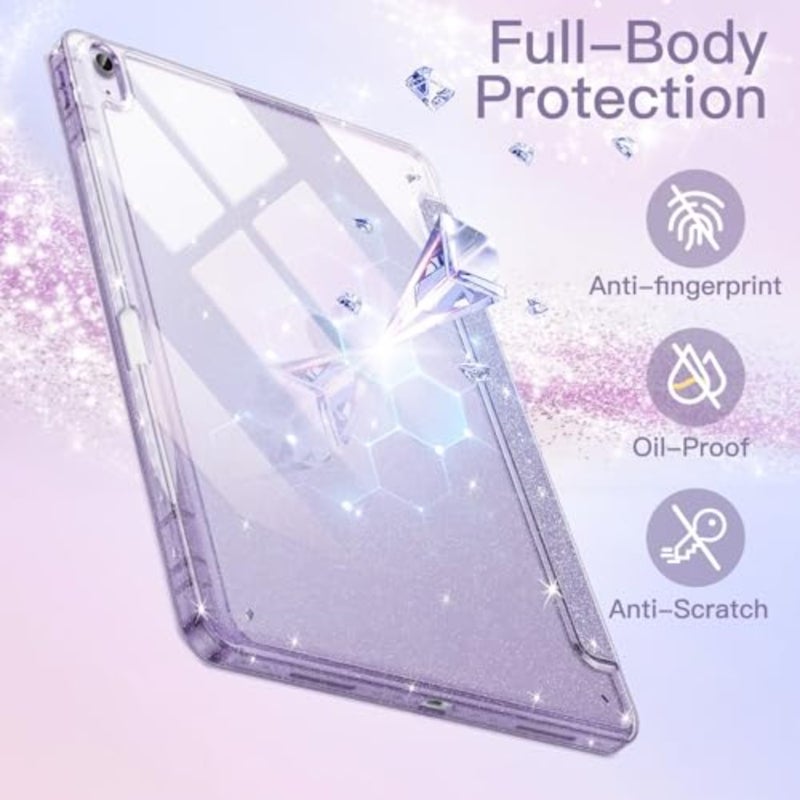غطاء حماية لامع لجهاز iPad Air 11 M4/M3/M2 iPad Air 5/4: تصميم لامع، ظهر شفاف، حامل قلم رصاص، صديق للأطفال والفتيات، مادة TPU متينة، لون ذهبي وردي - Image 4