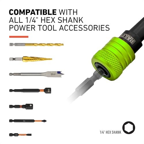 Railer Bit Holder Keychain 5pc - 1/4 inch Hex Shank Bit Holders - Quick Release Bit Holder For Nut Driver, Screwdriver & Drill Bits w/Key Chain Carabiner - Image 3