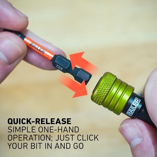 Railer Bit Holder Keychain 5pc - 1/4 inch Hex Shank Bit Holders - Quick Release Bit Holder For Nut Driver, Screwdriver & Drill Bits w/Key Chain Carabiner - Image 5