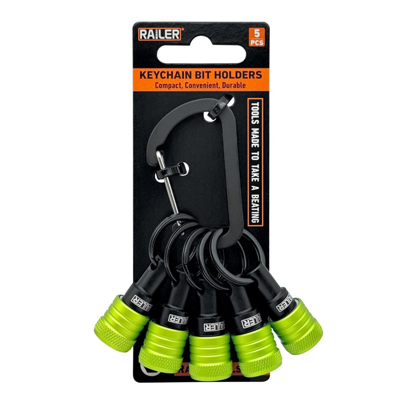 Railer Bit Holder Keychain 5pc - 1/4 inch Hex Shank Bit Holders - Quick Release Bit Holder For Nut Driver, Screwdriver & Drill Bits w/Key Chain Carabiner - Image 2