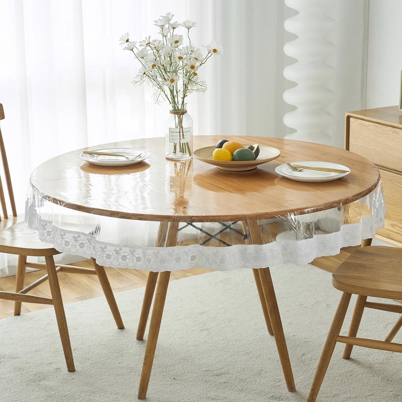 Clear PVC Tablecloth 100 Waterproof Vinyl Table Cloth Oil Proof Spill Proof Table Protector Plastic RectangleRound Transparent Thick Table Cover for Dining Tables Kitchen HomeRound150cm