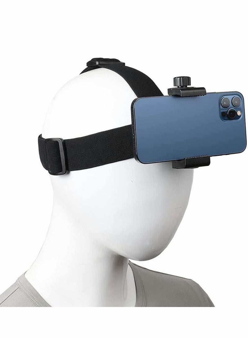 Head,Mounted Smartphone Holder for Live Shooting, Adjustable Strap for 4 to 7 Inch Devices, Compatible with iPhone and Action Cameras - Image 1