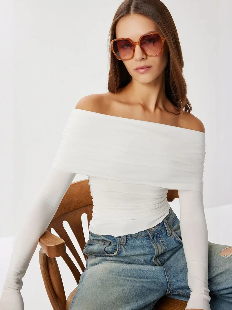 Lovely Istanbul ISTANBUL Off Shoulder Long Sleeve Blouse