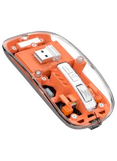 XVersion Wireless Mouse Rechargeable Crystal Transparent, Gaming Mice Adjustable DPI, Triple 2.4G Mode Switching Bluetooth 2, Silent Mouse for PC Laptops Mac iPhone Android - Orange  - Image 1