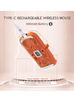 XVersion Wireless Mouse Rechargeable Crystal Transparent, Gaming Mice Adjustable DPI, Triple 2.4G Mode Switching Bluetooth 2, Silent Mouse for PC Laptops Mac iPhone Android - Orange  - Image 3