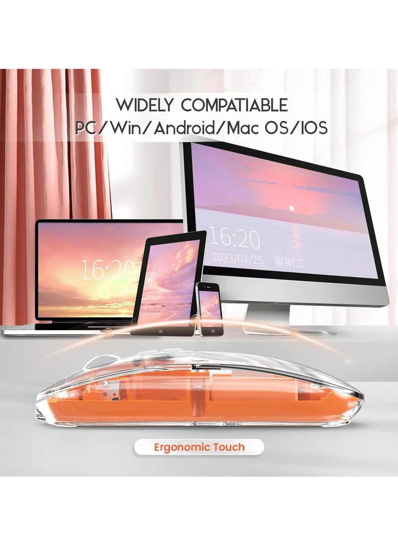 XVersion Wireless Mouse Rechargeable Crystal Transparent, Gaming Mice Adjustable DPI, Triple 2.4G Mode Switching Bluetooth 2, Silent Mouse for PC Laptops Mac iPhone Android - Orange  - Image 2