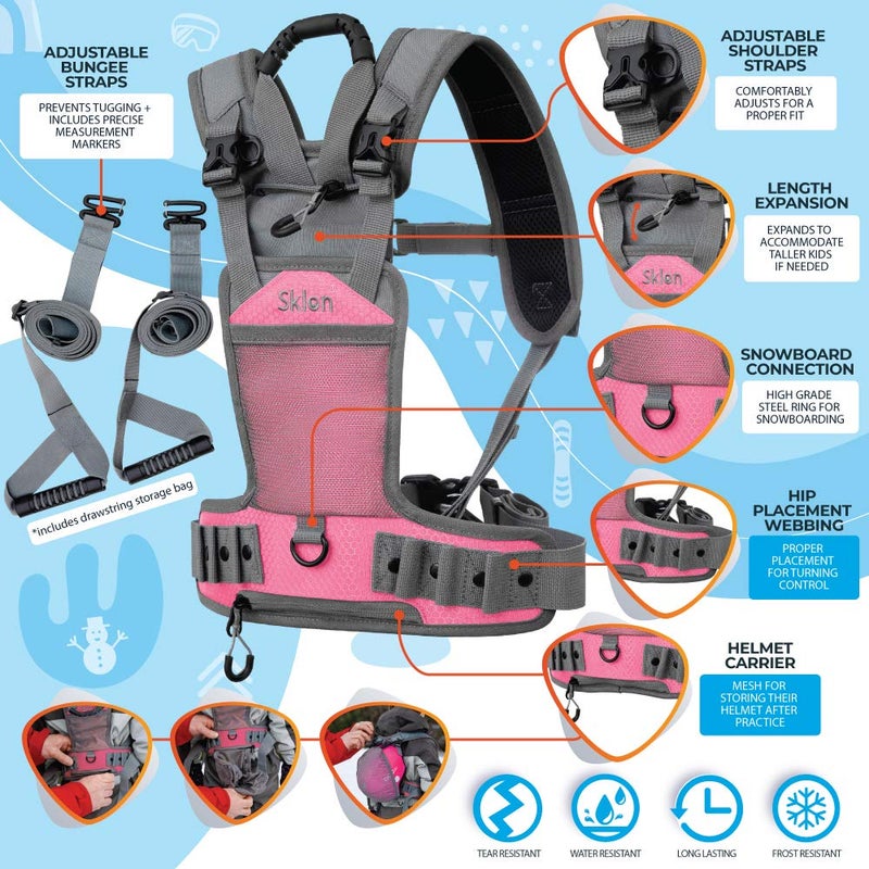 Sklon Ski and Snowboard Harness Trainer for Kids - Teach Your Child The Fundamentals of Skiing and Snowboarding - Premium Training Leash Equipment Prepares Them to Handle The Slopes (Pink Snowflake) - Image 2