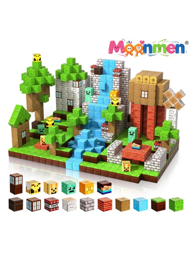 Moonmen Magnetic Building Blocks - 150PCS Build Magnet Primitive Village Set, STEM Sensory Toys for 6+ Year Old Boys & Girls - Image 1