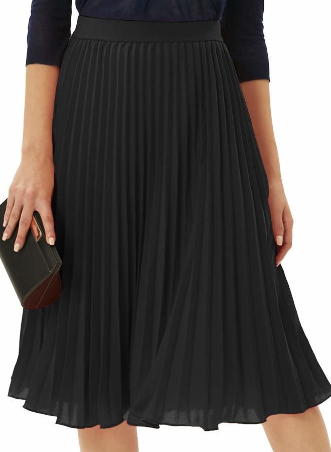 GRACE KARIN Womens Elastic High Waisted A Line Pleated Shirring Midi Long Skirt Black L - Image 1