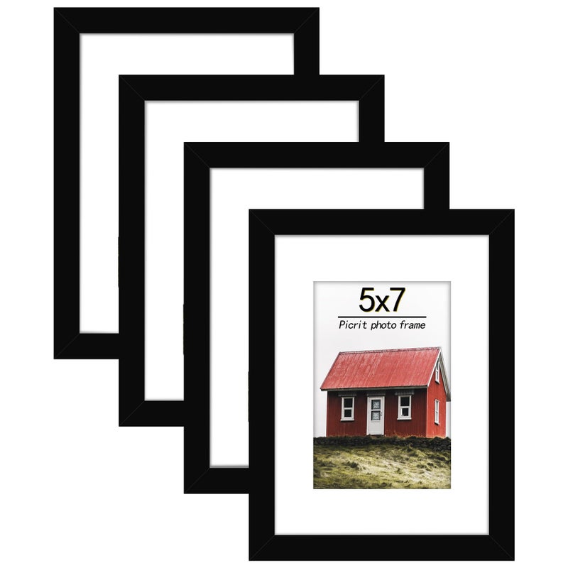 Picrit 5x7 Picture Frame Set of 4 Made of High Definition Real Glass Display 4x6 with Mat or 5x7 Without Mat Photo Frames for Wall Mounting or Table Top Display