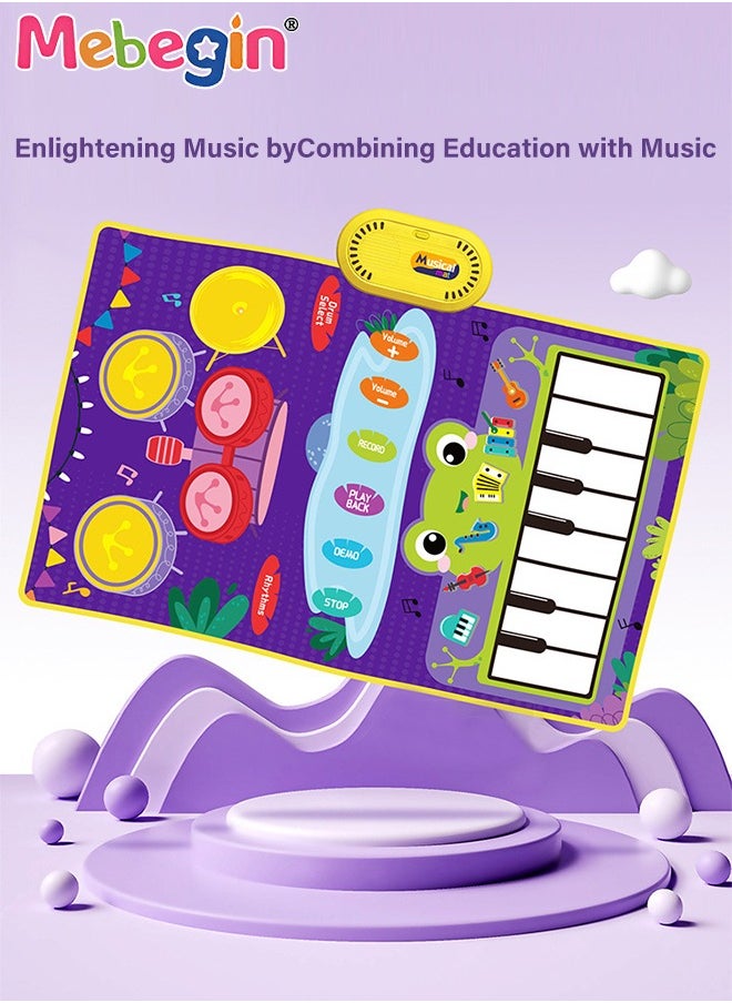 MEBEGIN - 2 in 1 Musical Toys for Toddlers, Piano Keyboard and Drum Mat with 2 Drum Sticks, Electronic Music Blanket with Playback and Recording Functions, Multi-functional Early Learning Musical Toys, 3 AA Batteries Required(Not Included) - Image 1