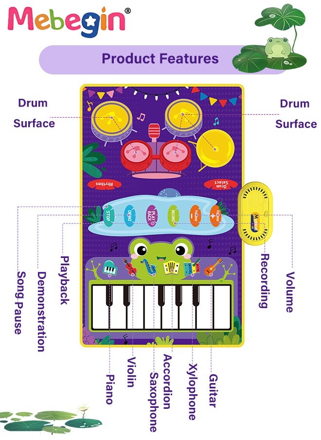 MEBEGIN - 2 in 1 Musical Toys for Toddlers, Piano Keyboard and Drum Mat with 2 Drum Sticks, Electronic Music Blanket with Playback and Recording Functions, Multi-functional Early Learning Musical Toys, 3 AA Batteries Required(Not Included) - Image 1
