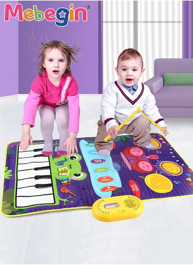 MEBEGIN - 2 in 1 Musical Toys for Toddlers, Piano Keyboard and Drum Mat with 2 Drum Sticks, Electronic Music Blanket with Playback and Recording Functions, Multi-functional Early Learning Musical Toys, 3 AA Batteries Required(Not Included) - Image 1