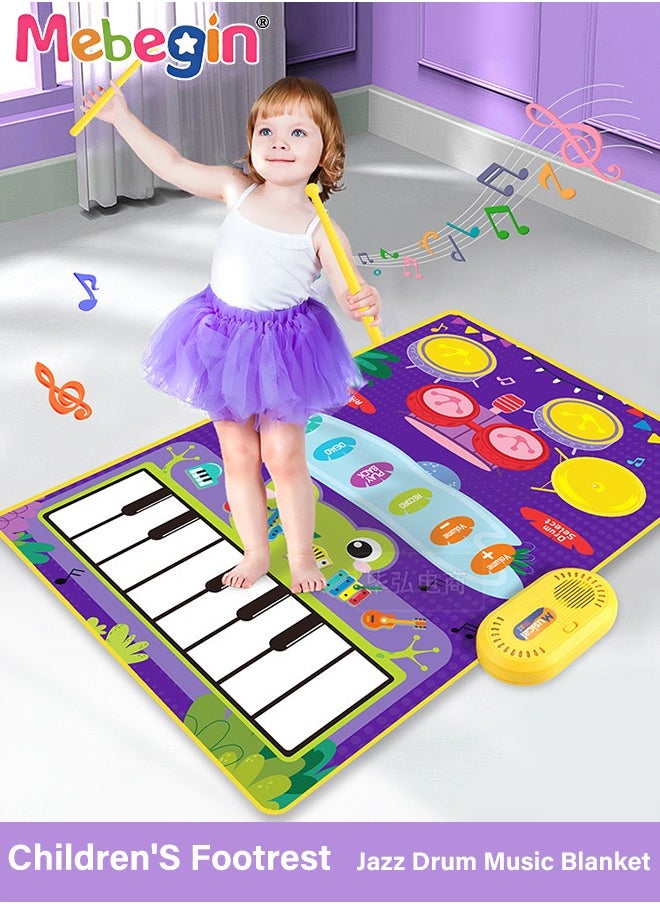 MEBEGIN - 2 in 1 Musical Toys for Toddlers, Piano Keyboard and Drum Mat with 2 Drum Sticks, Electronic Music Blanket with Playback and Recording Functions, Multi-functional Early Learning Musical Toys, 3 AA Batteries Required(Not Included) - Image 1