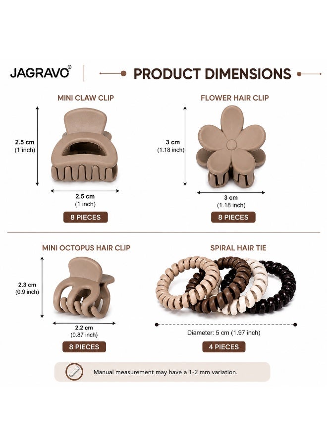 JAGRAVO 28 PCS Mini Hair Accessories Set Matte Claw Clips, Flower Hair Clips & Spiral Hair Ties Neutral Colors - Image 3