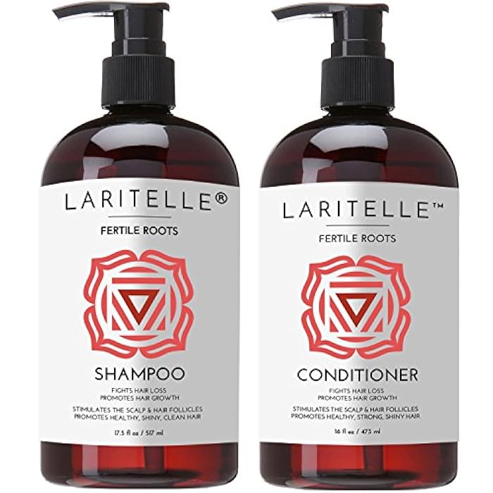 Laritelle Organic Shampoo 17 oz + Conditioner 16 oz | Prevents Hair Loss, Promotes Hair Growth | Ayurvedic Herbs, Lavender, Ginger & Rosemary | NO GMO, Sulfates, Gluten, Alcohol, Parabens, Phthalates - Image 1