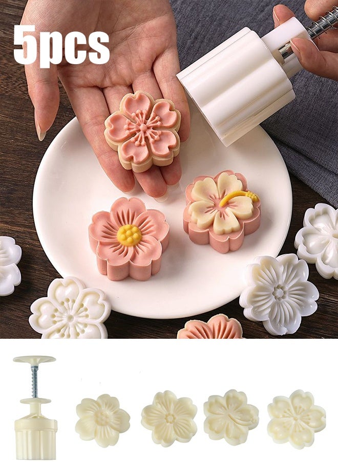 KANGLI Cake Mold Set 5Pcs 50g Cookie Stamps, Cherry Blossom Floral  DIY Hand Press Cookie Dessert Cutter Pastry Decoration Flower Impressions Tool Mooncake Maker (50g) - Image 1