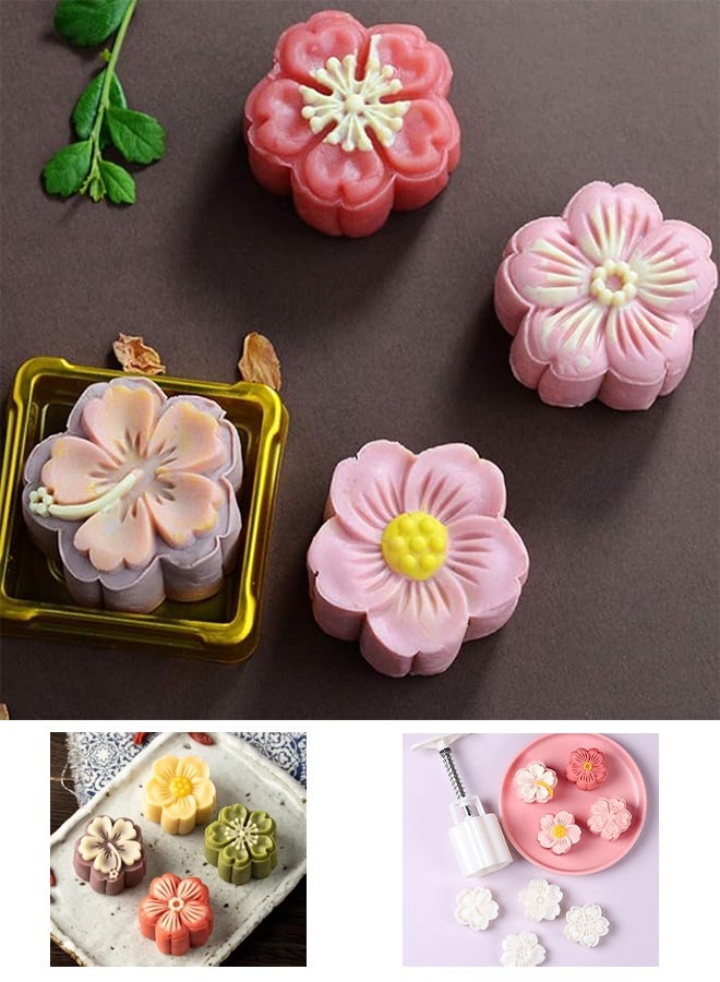 KANGLI Cake Mold Set 5Pcs 50g Cookie Stamps, Cherry Blossom Floral  DIY Hand Press Cookie Dessert Cutter Pastry Decoration Flower Impressions Tool Mooncake Maker (50g) - Image 4