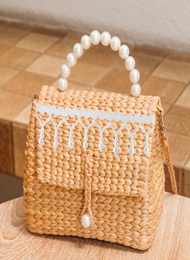 HLTOO 2 Yards Pearl Bead Ribbon Trim, Beaded Fringe Tassle Lace Trim, for Sewing Clothing, Curtains, Wedding Decoration, Bridal Dress, Belt, Headwear, White - Image 5