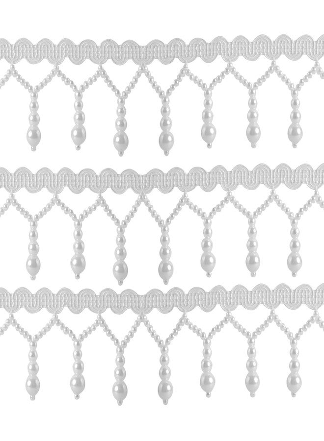 HLTOO 2 Yards Pearl Bead Ribbon Trim, Beaded Fringe Tassle Lace Trim, for Sewing Clothing, Curtains, Wedding Decoration, Bridal Dress, Belt, Headwear, White - Image 1