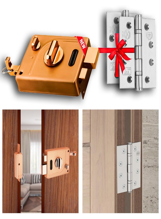 Harrison Main Door Lock Hinge Free/ 1 Duro Bolt 5530 Rose Gold Finish 5 Computerised Key with 2 Hinge 0971 SS Finish and Key Ring/Mild Steel Material/Door Lock, Rim Lock, Dead Bolt Lock - Image 1