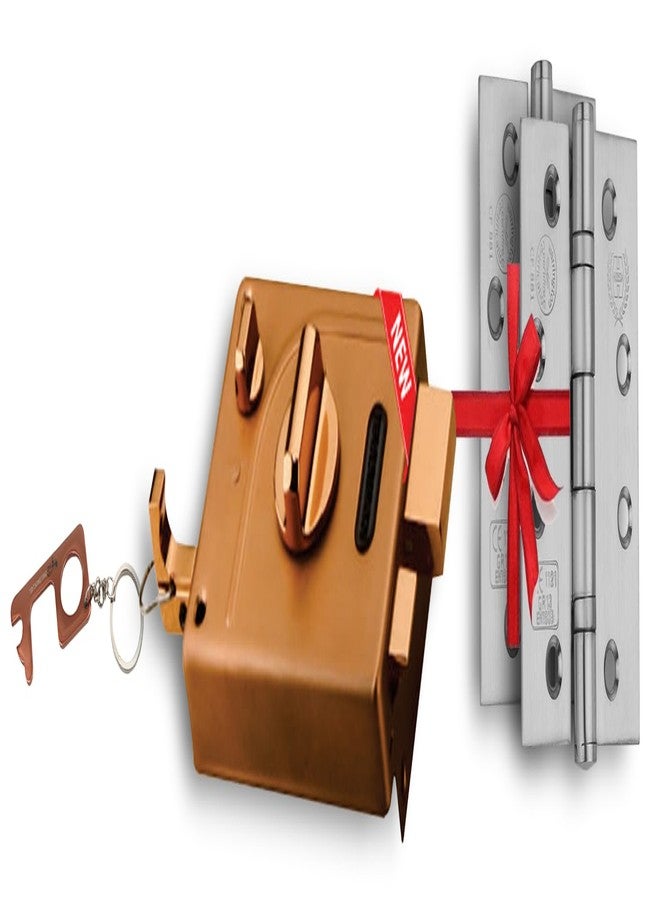 Harrison Main Door Lock Hinge Free/ 1 Duro Bolt 5530 Rose Gold Finish 5 Computerised Key with 2 Hinge 0971 SS Finish and Key Ring/Mild Steel Material/Door Lock, Rim Lock, Dead Bolt Lock - Image 2
