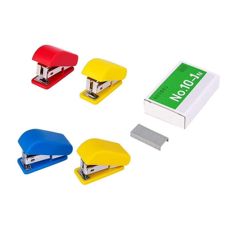 Vtl Pack of 4 Mini Staplerr with No.10-1M Staples | Compact Colorful Staplers with Staples | Portable Small Staplers for School, Office & Home Use - Image 1