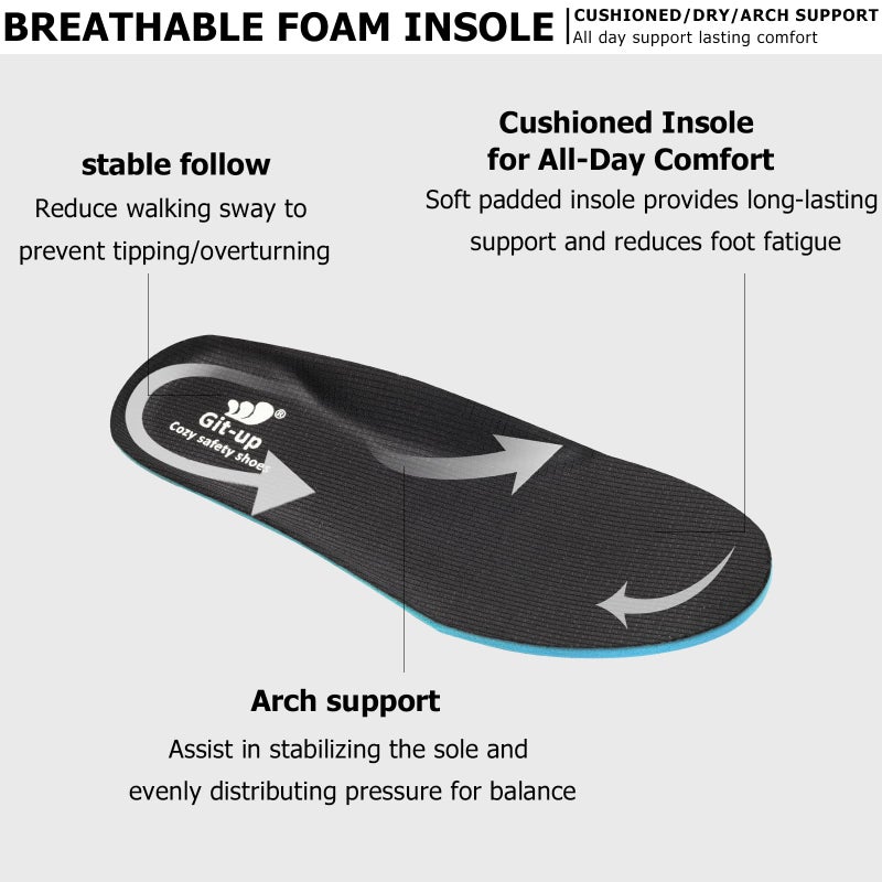 Git-up Women's Arch Support Walking Shoes, Breathable Wide Toe Box Nursing Work Shoes for Plantar Fasciitis, Comfortable Non Slip Orthopedic Sneakers for Flat feet, E-Blue, 38 - Image 4
