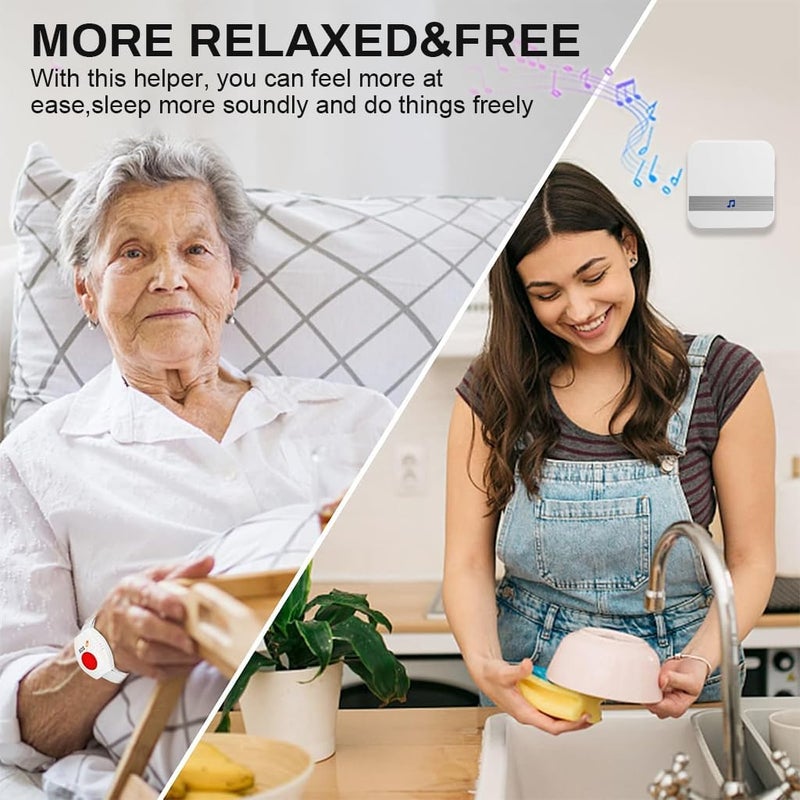 SUPVOX ® Pager Wireless Life Alert Systems for Seniors 80 M, (2 Call Buttons + 1 Receiver) Portable Pager Devices Wireless Caregiver 52 Ringtones, Home Travel Panic Buttons with Wrist Band - Image 3