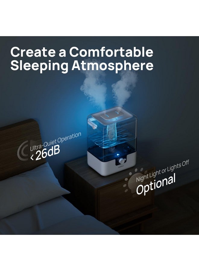 CHIVALZ 6L Humidifiers for Bedroom Large Room Home, CHIVALZ Cool Mist Top Fill Humidifiers for Baby Nursery and Plants, 26dB Quiet, Nightlight, Up to 50 Hours, Oil Diffuser 1 Pack + 2 Mist Outlets White  - Image 3