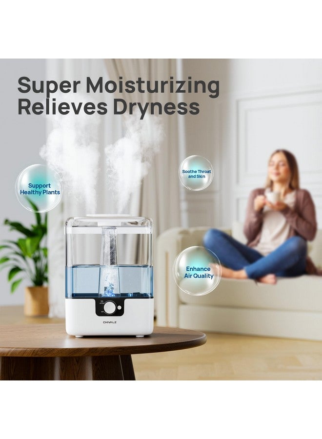 CHIVALZ 6L Humidifiers for Bedroom Large Room Home, CHIVALZ Cool Mist Top Fill Humidifiers for Baby Nursery and Plants, 26dB Quiet, Nightlight, Up to 50 Hours, Oil Diffuser 1 Pack + 2 Mist Outlets White  - Image 4