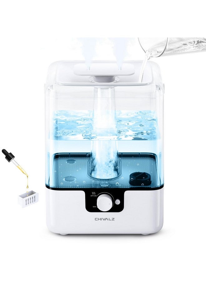 CHIVALZ 6L Humidifiers for Bedroom Large Room Home, CHIVALZ Cool Mist Top Fill Humidifiers for Baby Nursery and Plants, 26dB Quiet, Nightlight, Up to 50 Hours, Oil Diffuser 1 Pack + 2 Mist Outlets White  - Image 1