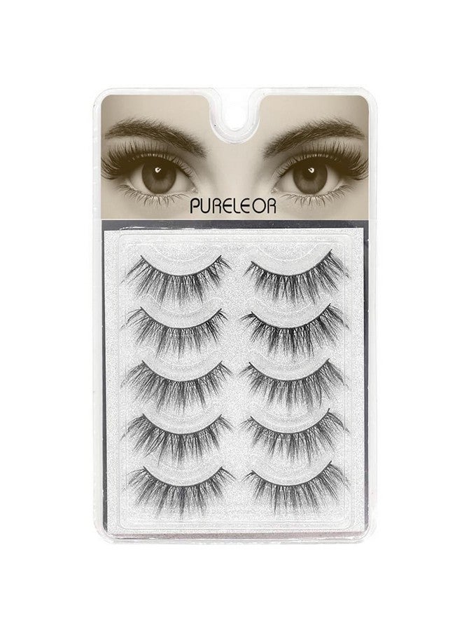 بيورليور رموش PURELEOR ذات المظهر الطبيعي من فرو المنك ثلاثي الأبعاد على شكل عين القطة، رموش مانجا ناعمة بطول 15 مم، 5 أزواج من الرموش الصناعية الناعمة القابلة لإعادة الاستخدام، خفيفة الوزن، بدون غراء - Image 1
