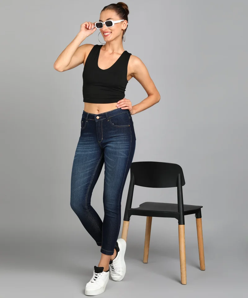 Urbano Fashion  Urbano Fashion Women's Dark Blue Skinny Fit Washed Jeans  | Best Price UAE