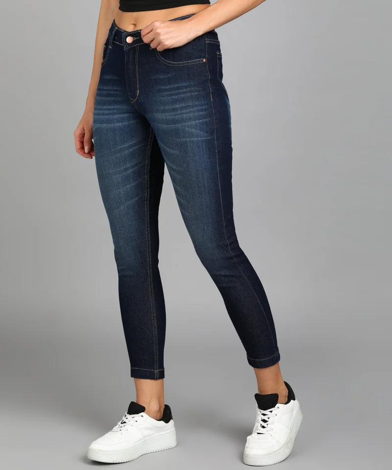Urbano Fashion  Urbano Fashion Women's Dark Blue Skinny Fit Washed Jeans  | Best Price UAE