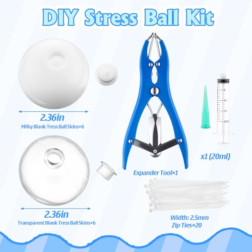 Simgoing 12 Pcs DIY Stress Ball Making Kit Blank Stress Pressure Ball Skin Kit with Vacuum Evacuating Device Expander Tool Make Your Own Fidget Pressure Balls for AdultsMilky and Clear - Image 5
