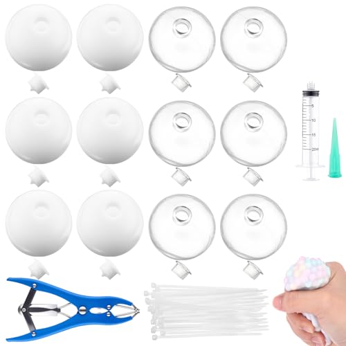 Simgoing 12 Pcs DIY Stress Ball Making Kit Blank Stress Pressure Ball Skin Kit with Vacuum Evacuating Device Expander Tool Make Your Own Fidget Pressure Balls for AdultsMilky and Clear - Image 1