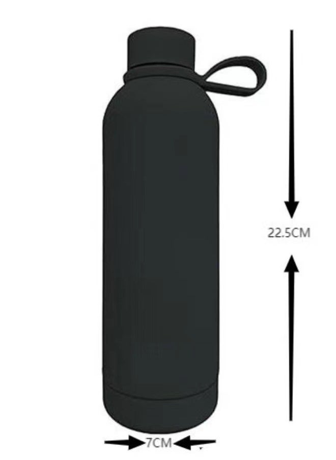 JoyousSto - Stainless Steel  insulated Thermos soft touch with neck tags travel water bottle Long Lasting Hot or Cold Drinks Black 500ml - Image 1