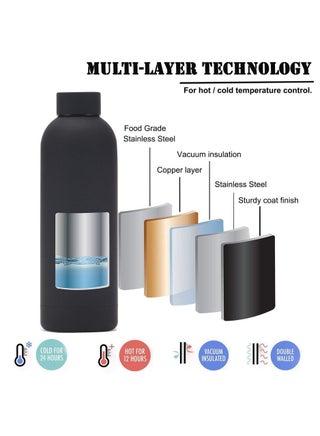 Stainless Steel  insulated Thermos soft touch with neck tags travel water bottle Long Lasting Hot or Cold Drinks Black 500ml - view 2