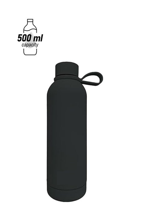 Stainless Steel  insulated Thermos soft touch with neck tags travel water bottle Long Lasting Hot or Cold Drinks Black 500ml