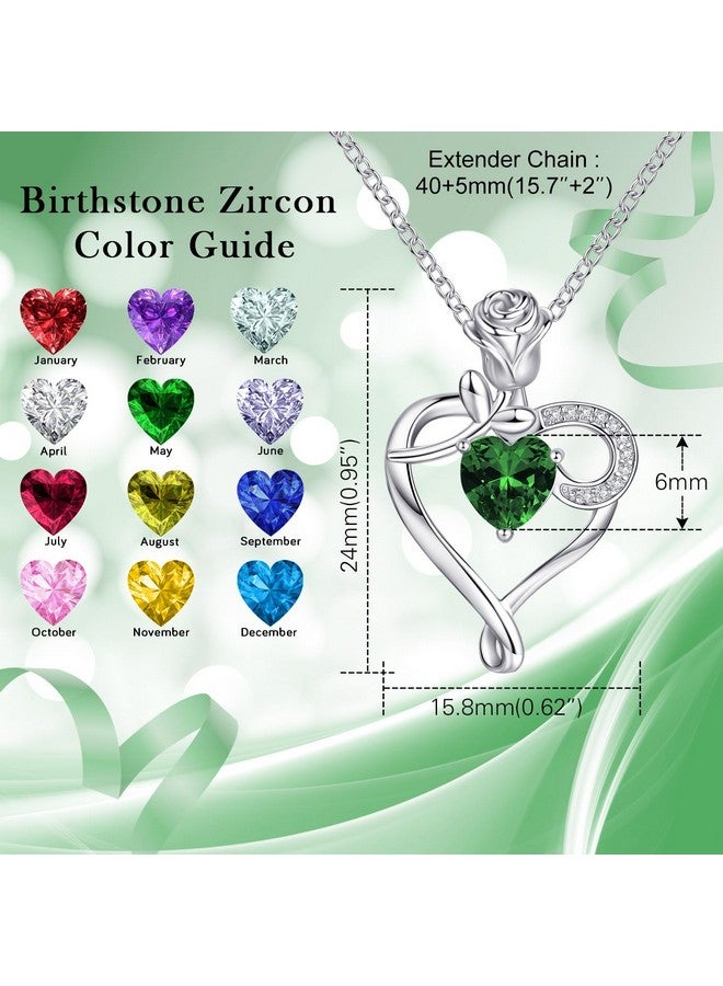 NINAMAID 925 Sterling Silver Necklaces For Women Heart Necklace Birthstone Necklace With Rose Flower Birthday Gifts For Women Mom Her Sister - Image 2