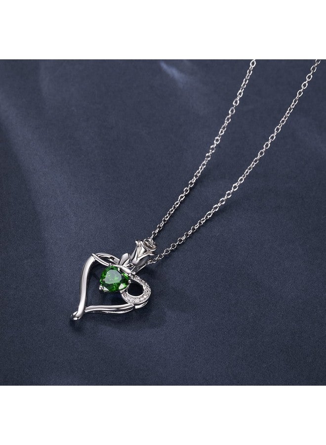 NINAMAID 925 Sterling Silver Necklaces For Women Heart Necklace Birthstone Necklace With Rose Flower Birthday Gifts For Women Mom Her Sister - Image 3