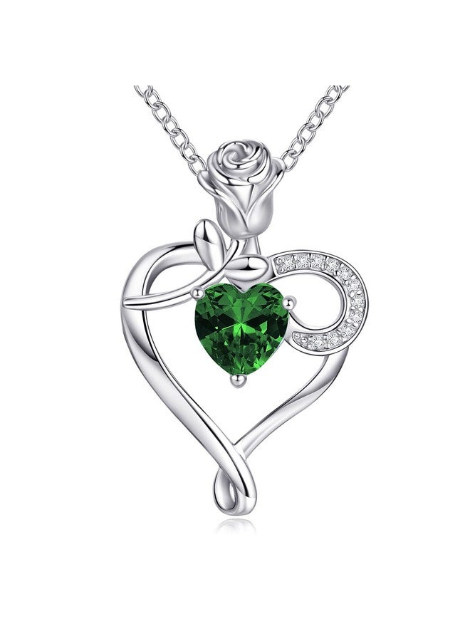 NINAMAID 925 Sterling Silver Necklaces For Women Heart Necklace Birthstone Necklace With Rose Flower Birthday Gifts For Women Mom Her Sister - Image 1