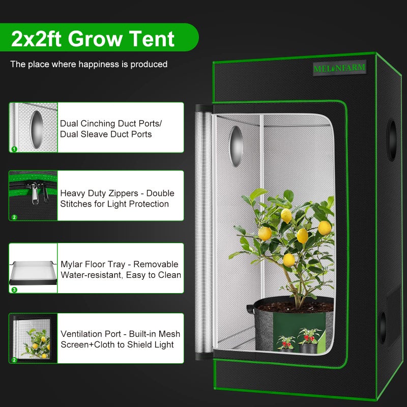 MELONFARM Small Grow Tent for Aerogardenï¼Œ18â€x18â€x36â€ ï¼ŒHydroponics Growing System ï¼ŒHighly Reflective 600D Diamond Mylar Canvas with Ventilation window and Floor Tray for Hydroponic Indoor Plant Growing - Image 2