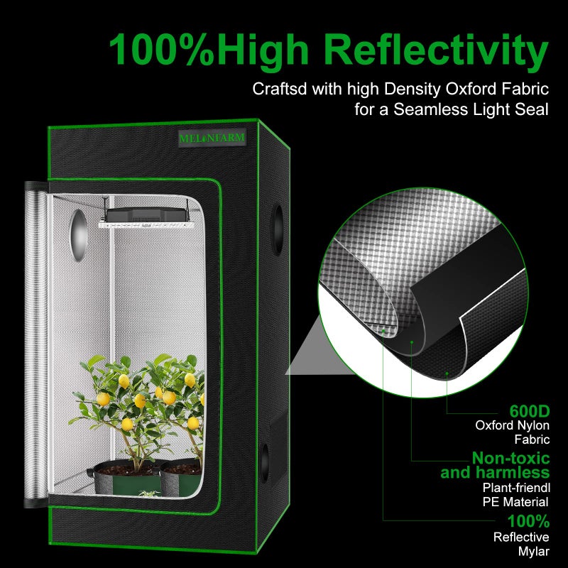MELONFARM Small Grow Tent for Aerogardenï¼Œ18â€x18â€x36â€ ï¼ŒHydroponics Growing System ï¼ŒHighly Reflective 600D Diamond Mylar Canvas with Ventilation window and Floor Tray for Hydroponic Indoor Plant Growing - Image 3