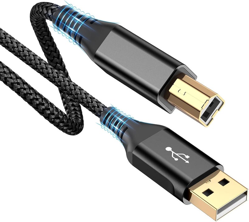 sweguard Printer Cable 2M, USB-A to USB-B Cable, High Speed Nylon Braided Scanner Printer Cord for HP Canon Dell Epson Brother Lexmark Xerox Samsung Piano DAC & More-Black - Image 1